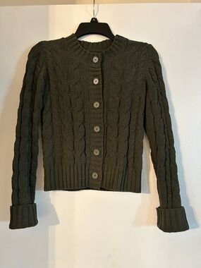 Hippie Rose Olive Cable-Knit Button Cardigan